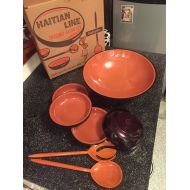 /RetroRehabWoman Retro Mid Century 7-piece Haitian Thermo Salad Set RARE Burgundy & Orange color combo