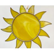 OnceTWICEthriceLOVED Stained glass sun..glass sunshine..glass sun home decor..glass sun porch decor.. yellow glass sun.. glass sun garden decor.. sun suncatcher.