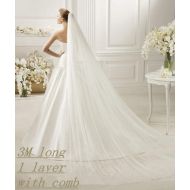 /LovingYouNewYork Single Layer Cathedral Length Veil - wedding, white, ivory, soft white, clean cut edge veil