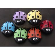 Set: 6 Small Colorful Ladybug Garden Stones--Painted Rocks-- Just 3 Dollars Each! Size 1-23” @MoonRocksArt