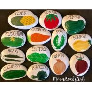 SET: 13 Bright Vegetable Garden Stone Marker Painted Rocks -- Vegetables, Herbs & Fruit Garden Stones -- Great Gardener Gift!@MoonRocksArt