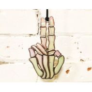 FIRSTGLASSLADIESYYC Peace Sign Skeleton Hand Suncatcher - Stained Glass
