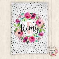/LittlePeonyCo Personalized Baby Blanket - Baby Blanket - Floral Blanket - Floral Baby Blanket - Personalized Gift - Baby Shower Gift - Throw Blanket