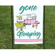 BayouFlags Gone Glamping Flag, Chevron Camper flamingo, campsite, clamping, Display at your campsite, 12x18 , retirement gift, birthday gift