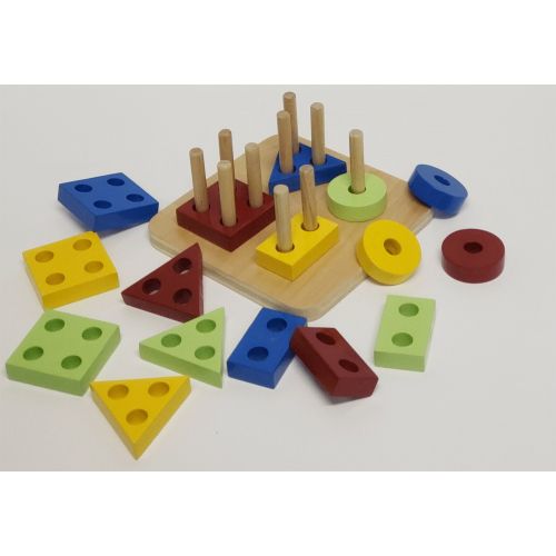  NafeesCreationsUS Montessori Geometric Board Blocks - Wooden Educational Toys | Learning Shapes