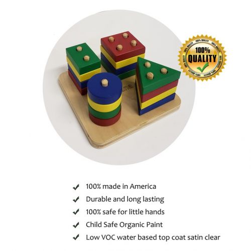  NafeesCreationsUS Montessori Geometric Board Blocks - Wooden Educational Toys | Learning Shapes