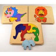 /MasterWooden Set of 3 wooden puzzle Baby & Toddler Toys Montessori toy Wooden toys Travel toys Busy toys Animal puzzle Elephants family Waldorf toys Gift