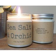 DragonflyFarmsCo Sea Salt and Orchid Scented Soy Candle, personalized candle, Holiday Candle, Spa candle, relaxing candle, 8 oz soy candle gifts