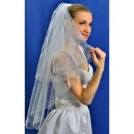 /WeddingveilByGalinka Veil with a scattering of crystals, fringe on a veil, embroidered with a veil of a veil, a 2-layer, a veil for the bride, schleier, velo