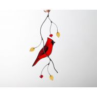 GlassArtStories Cardinal stained glass suncatcher Stained glass bird lover gift Glass cardinal ornament