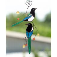 GlassArtStories Magpie stained glass bird suncatcher birthday gift for mom, parents, friend, wife