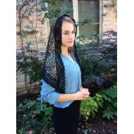 /LoveToVeil Catholic Veil in Black and Gold, Spanish Mantilla with clip