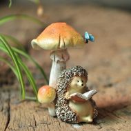 MiniaturExpressions Hedgehog Reading Book Under Mushroom - Miniature Fairy Garden Supply