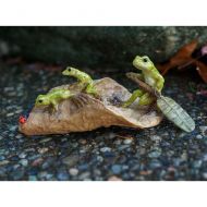 MiniaturExpressions Three Frogs Rowing Leaf Boat - Miniature Fairy Garden Supply
