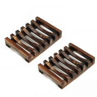 /BlackDogGearUS Wooden Soap Dish Holder for Bathroom, Handmade Soap Tray Accessory Gift 2 - Pack