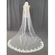 /Bridal4Less Cathedral white or light ivory lace veil, simple bridal veil, long veil with sequin lace edge