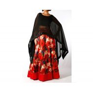 /DeeVineeTi Indian Red Floral Lehenga with Cape Top
