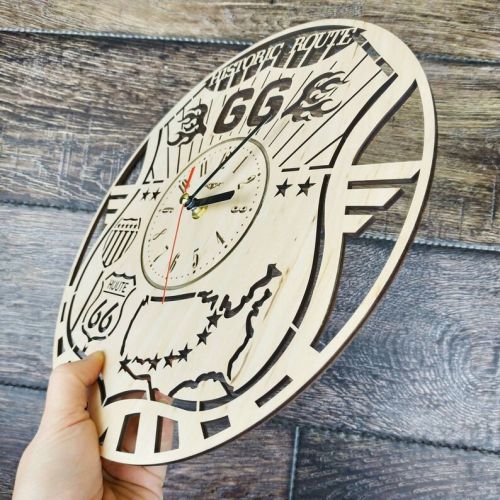  ShareArtST ROUTE 66 Wood Wall Clock, Route 66 Wall Art, Home Kitchen Office Living Room Wall Decor, Route 66 Gifts For Men Woman Friend, Route 66 Clock