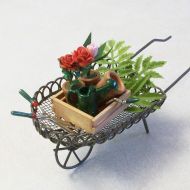 /Peggers Mini wheel barrel stuffed with potted flowers and garden tools: Fairy or gnome Garden miniature terrariums