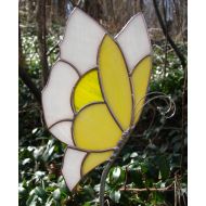 /Theglassmenagerie Stained Glass Yellow Butterfly Garden Stake