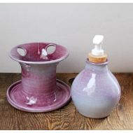 /Donnakellerpottery Two Piece Purple Blush Bathroom Set Stoneware Clay Pottery Ready to Ship