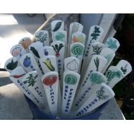 Sumiko2 Six Ceramic Garden Markers, Handmade and Handpainted Vegetables and Herbs