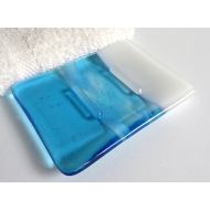 /Turquoise and White Fused Glass Soap Dish by BPRDesigns
