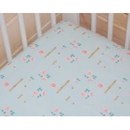 LittleNecessities mint gold baby bedding- mint crib sheet, mint crib sheet/ changing pad cover- rose crib sheet, pink gold crib sheet