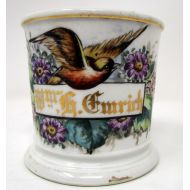 /Nanascottagehouse Antique Shaving Ironstone Mug Hand painted Bird Monogrammed Painted Vintage Shaving Mug