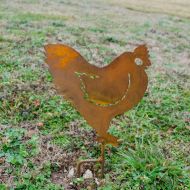 Dwcmetals Metal chicken yard stake - Outdoor metal rooster stake - Hen flowerbed garden stake - Outdoor living rooster art - Rooster silhouette stake