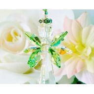 CrystalBlueDesigns Swarovski Crystal Suncatcher, Guardian Angel Window Sun Catcher, Green Hanging Crystals, Prism Suncatcher