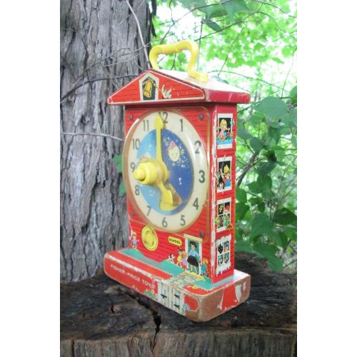  AtomicPutz Fisher Price Music Box Teaching Clock Vintage Toy 1960s Retro Distressed