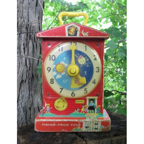  AtomicPutz Fisher Price Music Box Teaching Clock Vintage Toy 1960s Retro Distressed