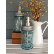 /Thegoodcoshop Mason Jar Soap Dispenser with Stainless Steel Pump - Blue Pint