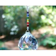 JGBeadedJewelry Swarovski Rainbow Crystal Suncatcher, Large Hanging Crystal Prism Rainbow Maker, Light Catcher, Crystal Ball, Spectrum, Home Decor