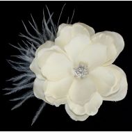 /WearableArtz Ivory hair flower with feather clip or comb