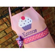 /BabyPaige Personalized Cupcake Apron in Light Pink with Purple, Kids Apron, Adult Apron, Light Pink Apron, Mommy and Me Apron
