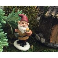 BitsyNest SALE Miniature Garden Gnome With Flower Pot, Fairy Garden Accessory, Home and Garden Decor, Gnome Garden