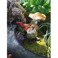 BitsyNest SALE Garden Gnome with Mushroom Umbrella, Miniature Gardening Figurine, Mini Gnome, Garden Decor, Topper