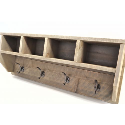  Mrcwoodproducts Rustic Barnwood Entryway Coat Hook Hanger with Shelf and Storage Cubbies