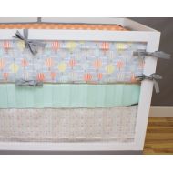 ModifiedTot Expolorer Gender Neutral Crib Bedding, Baby Bedding, Hot Air Balloons, Mountains, Triangles, Mint, Coral, Salmon, Blue, Yellow Nursery Set