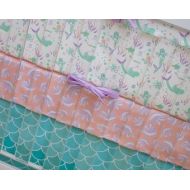 ModifiedTot Mermaid Crib Bedding Set for Baby Girl Nursery with Mermaid Scales in Purple, Pink, and Teal, Add a baby blanket, Crib Bumpers, Crib Sheet