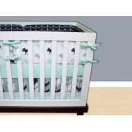 /ModifiedTot Crib Bedding, Mint Navy Gray Crib, Mint Navy Cribset, Moose Crib Bedding, Moose Baby Bedding, Mint Crib Bedding, Woodland Nursery