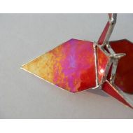 CatsPajamasGlass Fire red mother of pearl pearlescent stained glass crane christmas tree hanging ornament