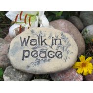 Poemstones Garden Art Stone Walk in peace ~ Handmade ceramic Garden stone, Garden rock, small aesthetic welcome sign