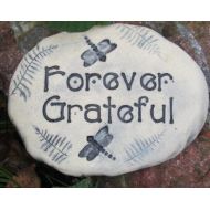 Poemstones Gratitude stone with dragonfly, words/ text Forever Grateful Spiritual garden decor. Wiccan Words for Meditation, life, good karma