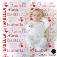 ModernBeautiful Valentine Hearts Name Blanket Baby Girl in red and pink- personalized baby gift- blanket- baby blanket- personalized blanket- choose colors