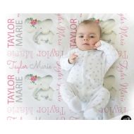 ModernBeautiful Baby girl elephant name blanket in pink and gray- personalized baby gift- blanket- baby blanket- personalized blanket- choose colors