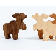 Manzanitakids Wood Moose Rattle | Wood Organic Baby Teether Rattle Toy | Manzanita Kids Eco Friendly Baby Toys | Personalized Wood Baby Toy