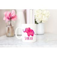 /GoldenDesignsbySarah Elephant mug, elephant monogram, name mug, elephant gift, gift for elephant lover, elephant decor, elephant coffee mug, watercolor elephant